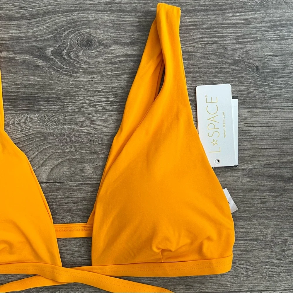 L*SPACE Avery Bikini Top Large Mango Orange Wrap Around Swimwear Retro 70s Beach
